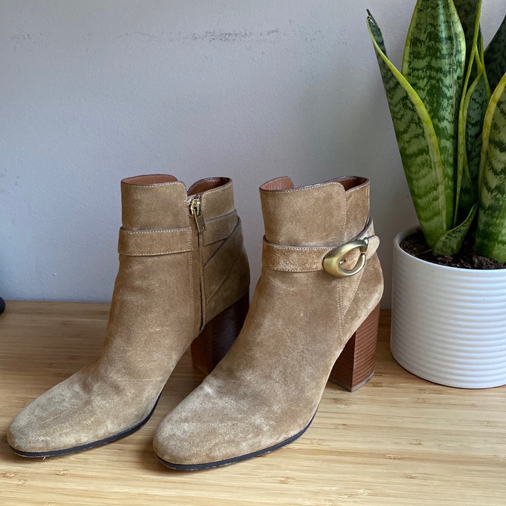 Coach Tan Brown Suede Booties, Size 6